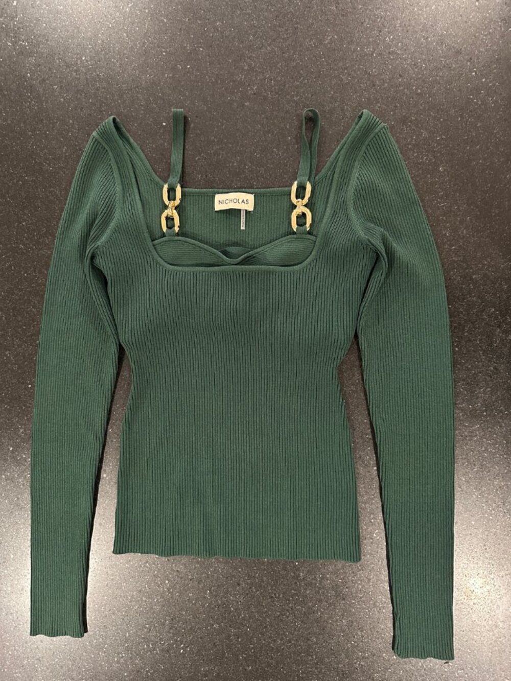 Nicholas | Elisabet Double Rings Rib Knit Top | Forest Green | Small - Picture 4 of 13